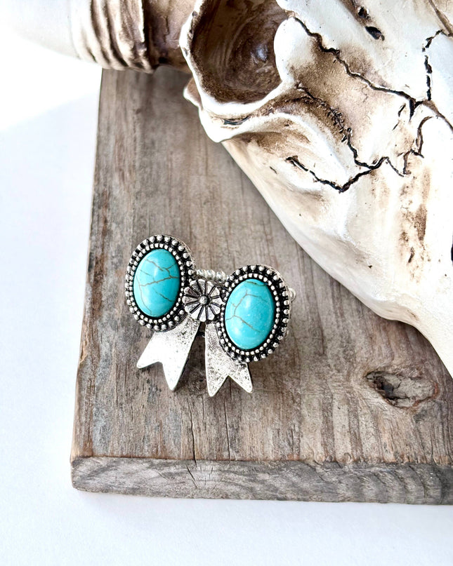 Western Style Coquette Bow with Stone Stretch Band Ring