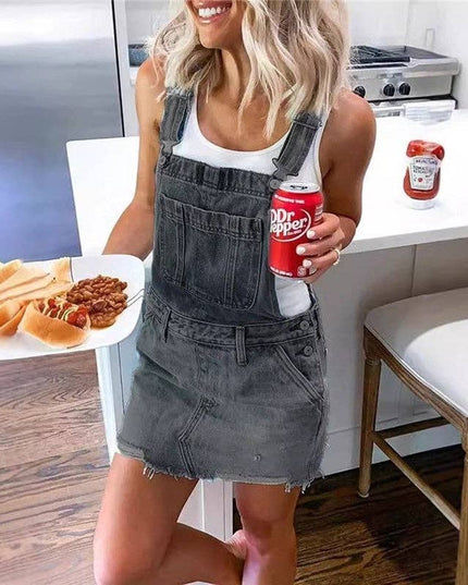 Stylish Versatile Denim Overall Skirt