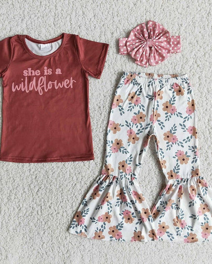 She is a wild flower baby girls bell outfits clothing sets