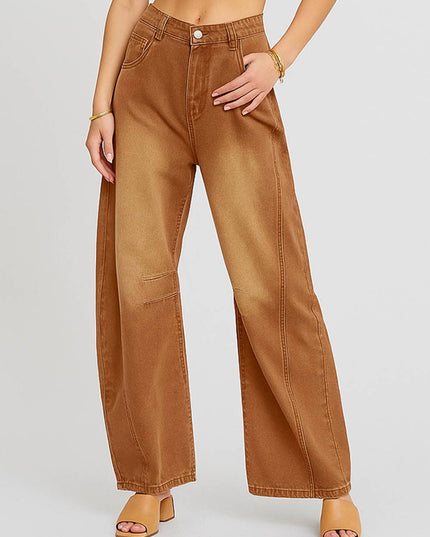 Ladies Mid Rise Wide Leg Barrel Jeans SKP522