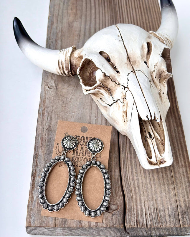 Western Concho Navajo Pearl Oval Post Drop Earrings
