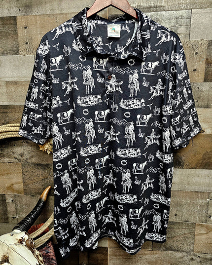 Ranch Life Men's Western Polo Shirt with white print