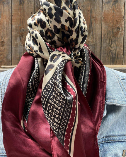 35X35" Wine Leopard Print Wild Rag/Scarf WR397