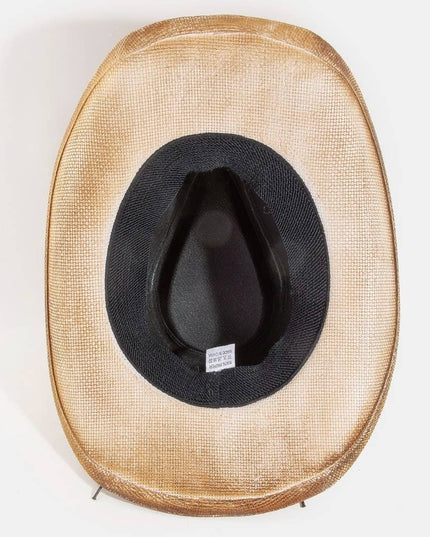 Western Long Horn Strap Trim Straw Cowboy Hat