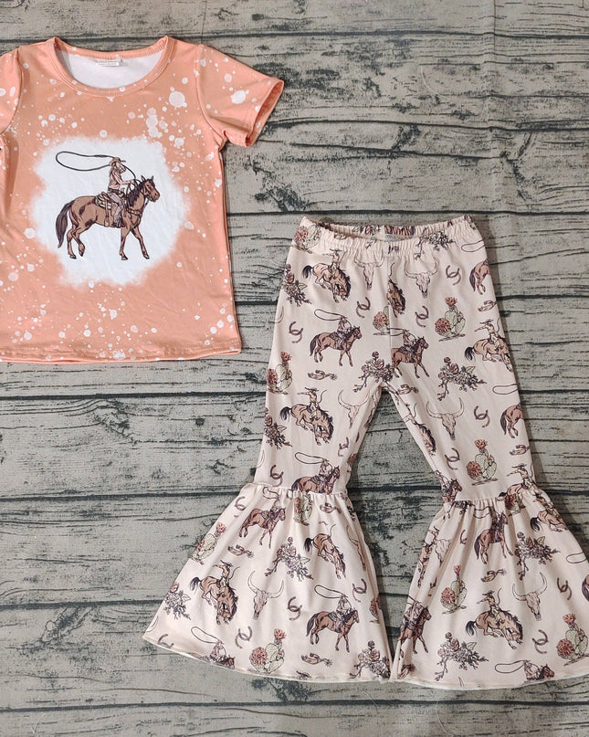 Baby Girls Rodeo Western Shirts Top Horse Bell Pants Clothes