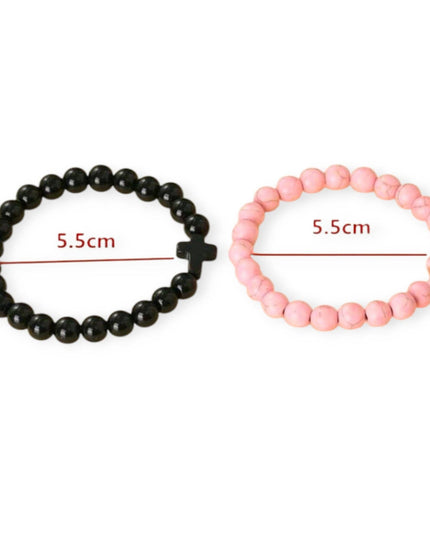 Crackled Stone Stretch Cross Bracelets in Pink or Black