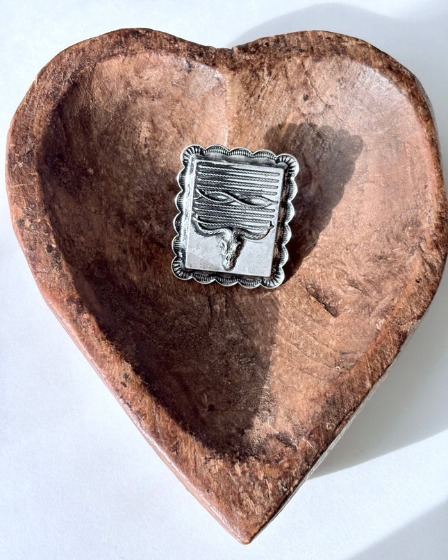 Western Style Steerhead Stitch Rectangular Pendant Cuff Ring