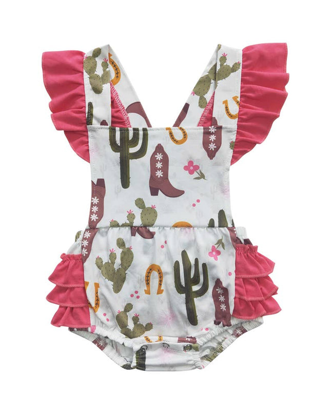 Baby Girls Cactus Ruffles Western Rompers