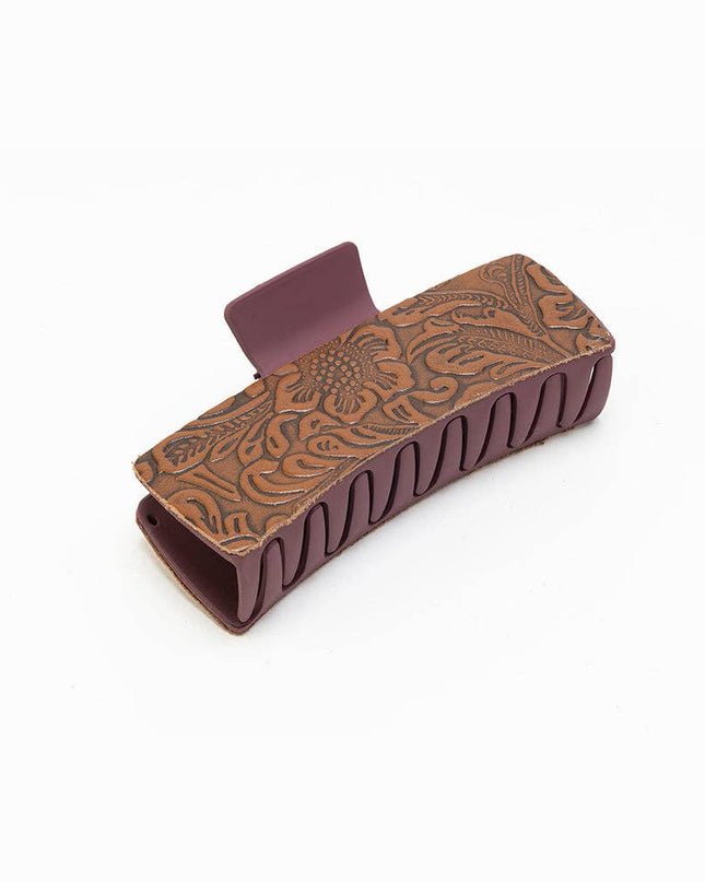 Rust Road Brown Embossed Leather Hair Clip