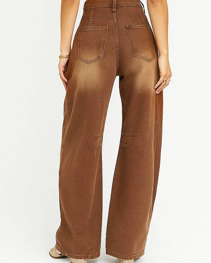 Ladies Mid Rise Wide Leg Barrel Jeans SKP522