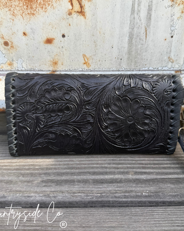 Piper Tooled Leather Wallet Wristlet