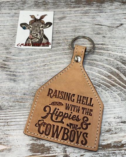 Tooled Leather Keychain-Hippies