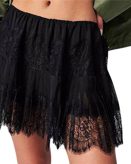 High Waist Lace Mini Skirt With Irregular Hem In Solid Color