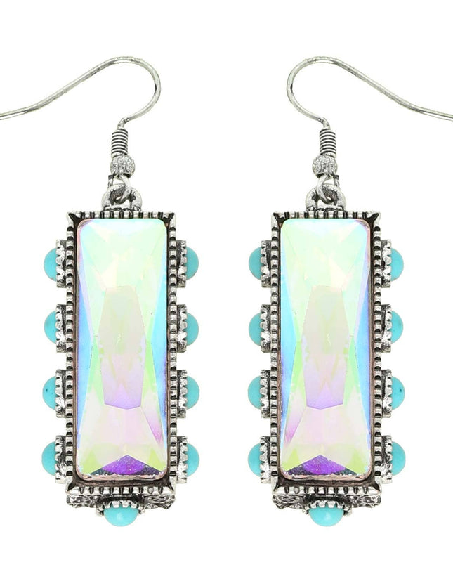Western Turquoise Rectangle Gemstone Earrings