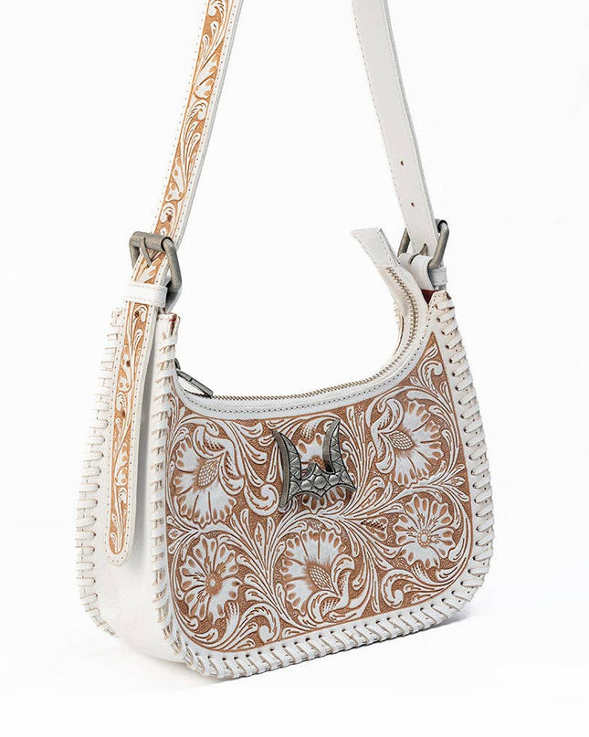 Loyal West Dannia Medium Purse - Ivory Dust  Handtooled Leather And Calfskin