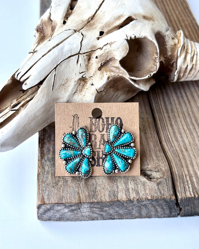 Western Squash Blossom - Stone Stud Earrings