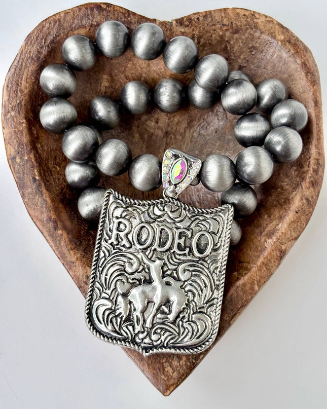 Western Style Navajo Pearl Bead "RODEO" Pendant Necklace