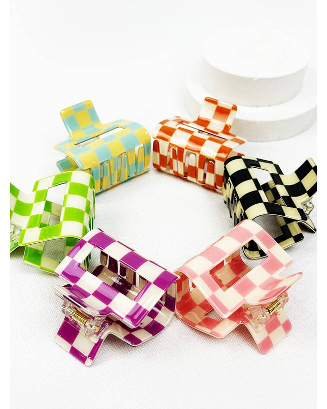 Colorful Checkered Medium Size Hair Claw