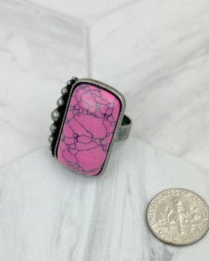 RZ231205-71                     Silver metal with blue turquoise rectangle stone adjustable Ring