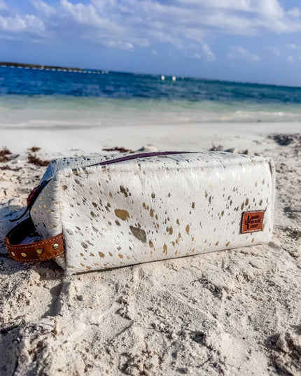 XL Cowhide Western Toiletry Hair Tools Bag Makeup Travel