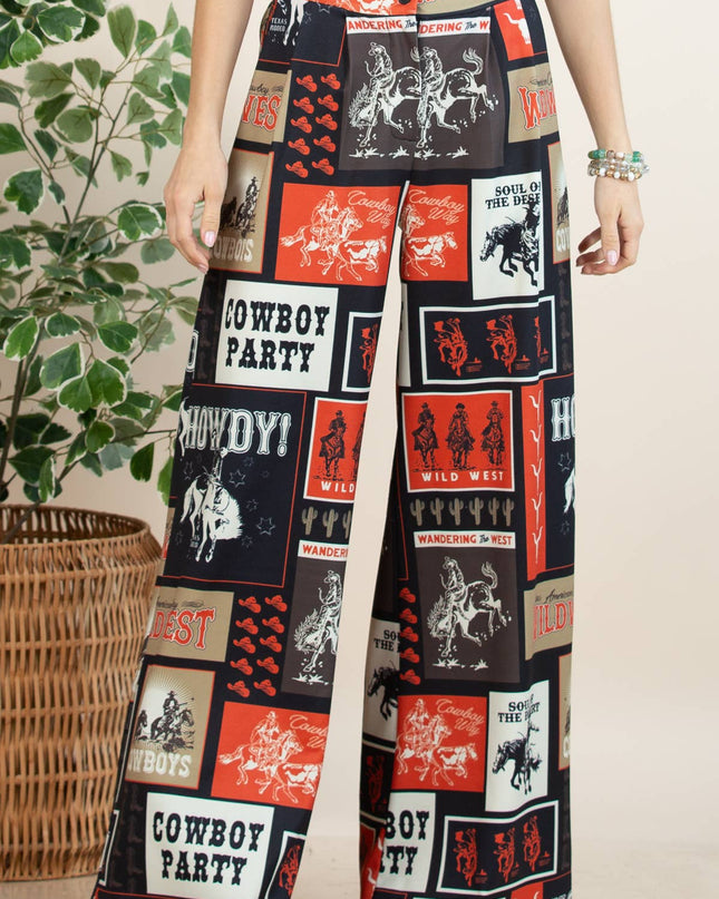 P1261-6010-Tammy Cowboy Party Mesh Print Slack Pants