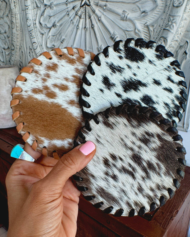 Genuine Cowhide Leather Coasters P| Western Hair-On Hide