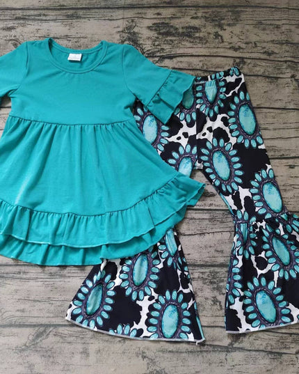 Baby girls turquoise hi-low tunic bell pants clothes