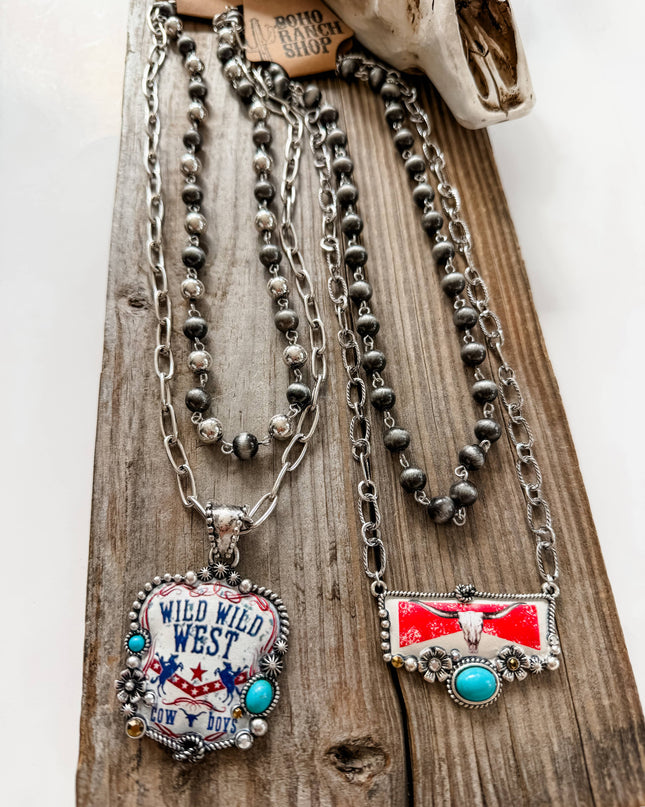2 Layered Navajo Pearl Turquoise Stone Pendant Necklace