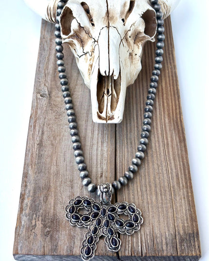 7MM Western Navajo Pearl Coquette Bow Stone Pendant Necklace