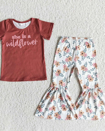 She is a wild flower baby girls bell outfits clothing sets