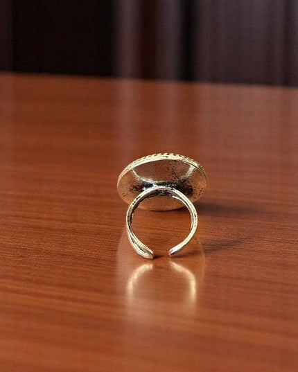 WESTERN BOOT STITCH TQ GEM ACCENT OVAL CUFF RING