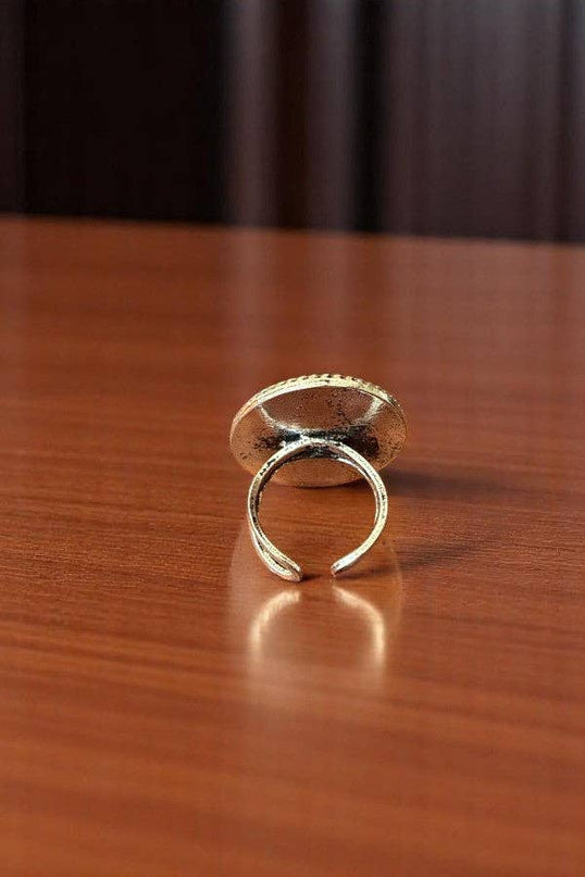 WESTERN BOOT STITCH TQ GEM ACCENT OVAL CUFF RING