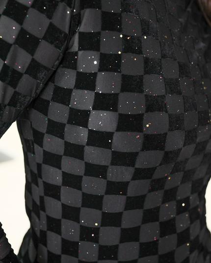 Times Square Velvet Mesh Top- Black Checkered