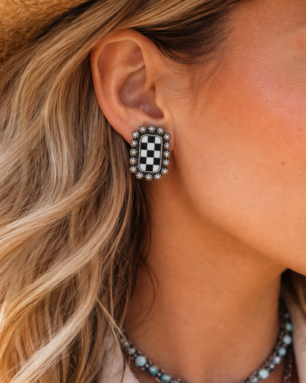 Rodeo Check Concho Stud Earrings