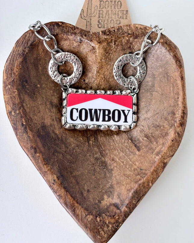 Western Style "COWBOY" Bar Pendant Chunky Necklace