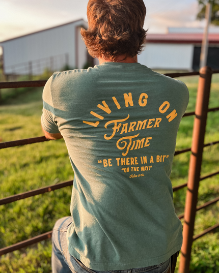 Living On Farmer Time Graphic Tee in Light Green
