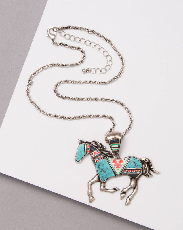 Western Aztek Hand Stone Horse Necklace