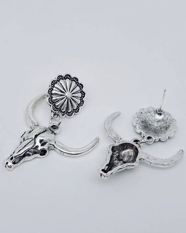 Western Style Metal Skull Bull Head Pendant Earring - WJ
