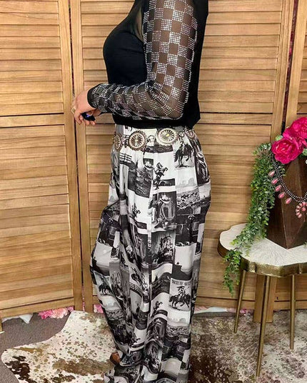 Western cowboy patchwork women's boutique pant GJQ17275
