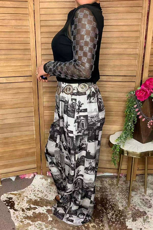 Western cowboy patchwork women's boutique pant GJQ17275