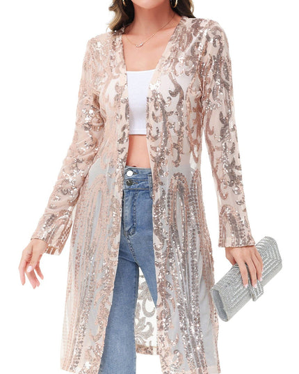 Women's Sparkly Sequin Cardigan Long Sleeve Open Front