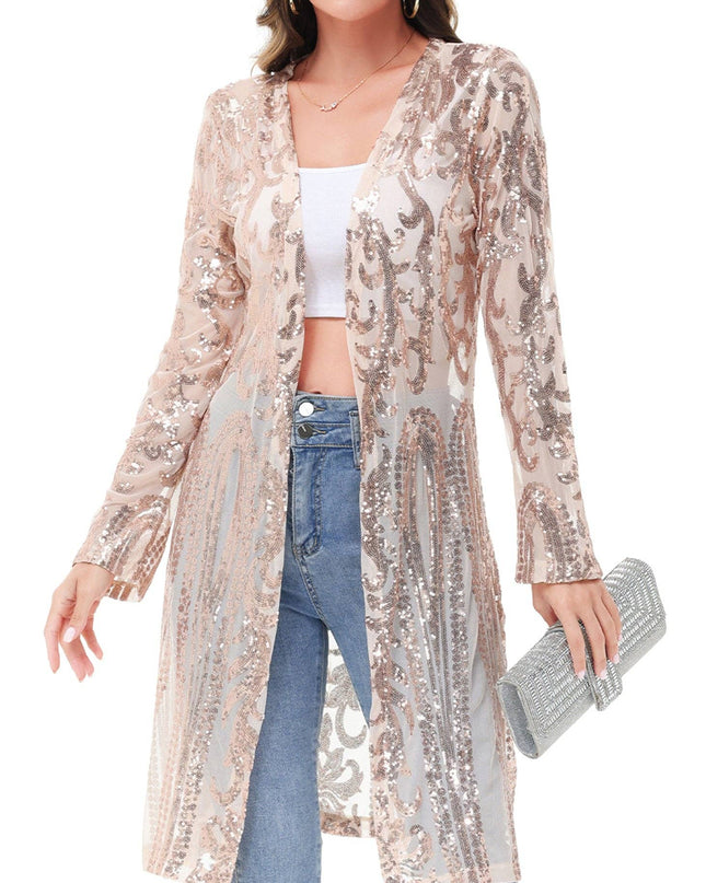 Women's Sparkly Sequin Cardigan Long Sleeve Open Front