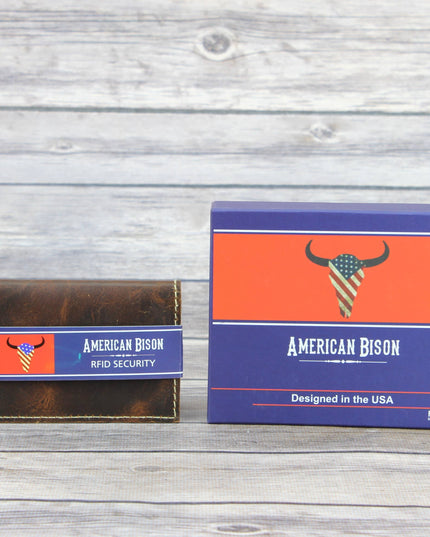 RFID Hunter Leather Men's Slim Bifold Card Case syle #8018