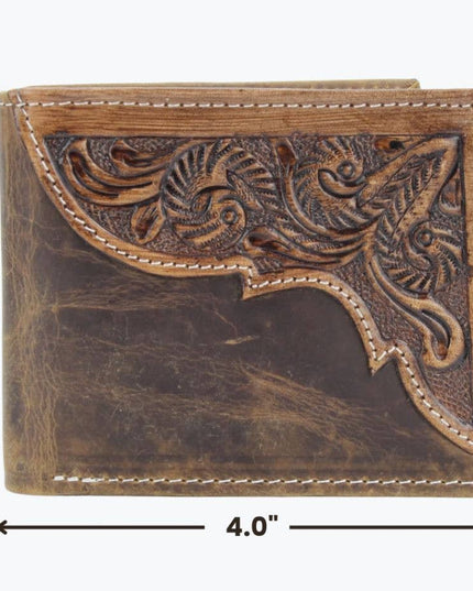 American Bison Oil Pull Up Bifold Wallet Tooled  ABW028