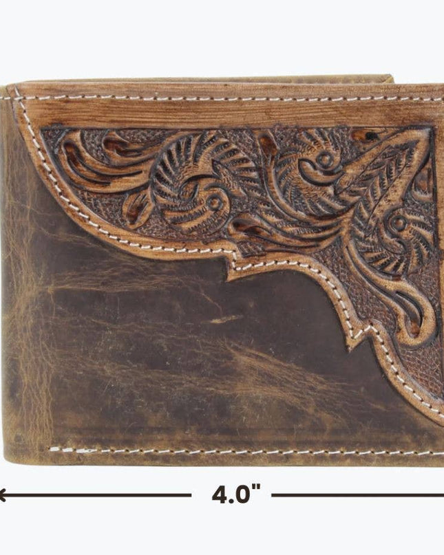 American Bison Oil Pull Up Bifold Wallet Tooled  ABW028