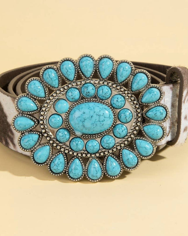 Western Concho Turquoise Stone Buckle Belt