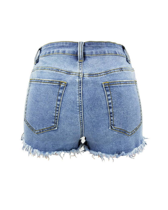 Luvamia Women's High-Rise Denim Raw Hem Ripped Shorts