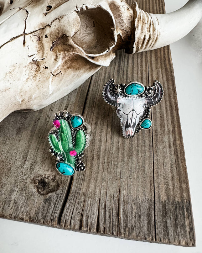Western Pendant Adjustable Ring - Cactus | Steer 
