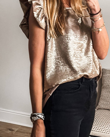 Silver Metallic Ruffle Shoulder Sleeveless Party Top