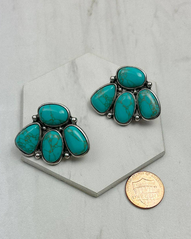 ER250430-01-BLUE            Silver metal with blue turquoise stone Animal paw Earrings